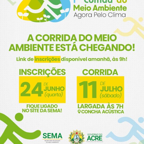 Inscrições para 1ª Corrida do Meio Ambiente começam nesta quarta-feira